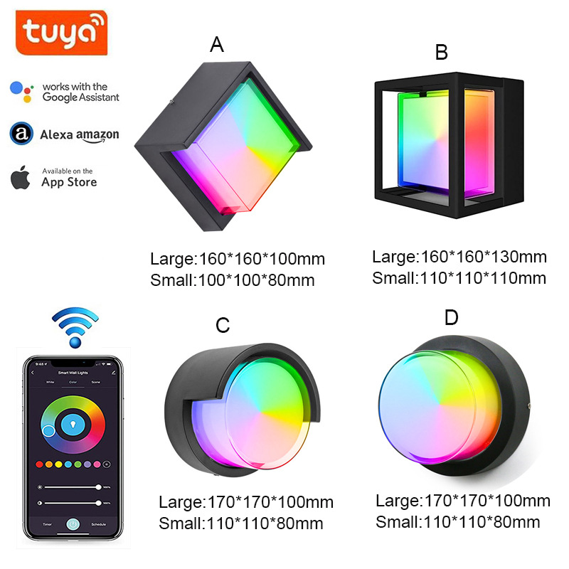 Cross-border outdoor waterproof LED decorative lamp RGB + WW + CW graffiti APP full color dimming color mixing wall lamp