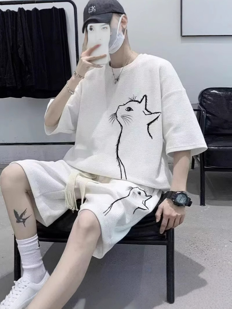 Camisa menos ropa traje de ropa deportiva verano para hombres camiseta de manga corta jersey de baloncesto pantalones cortos casuales de dos piezas tendencia coreana