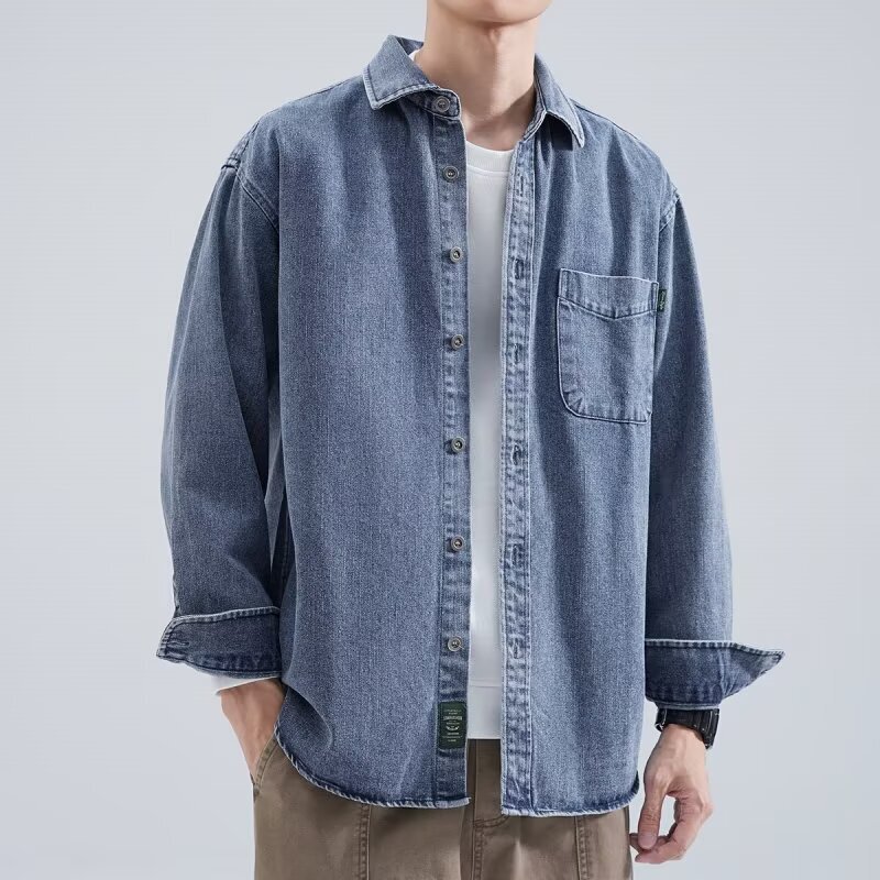 Denim Shirt Men's Long-Sleeved 2025 Spring and Summer Japanese Style Retro Loose Work Shirt Men's Casual Jacket