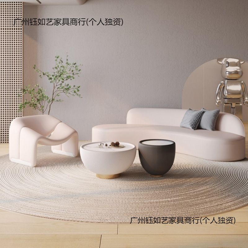 网红弧形小沙发休息区接待小户型科技布创意三人位美容院现代轻奢|undefined