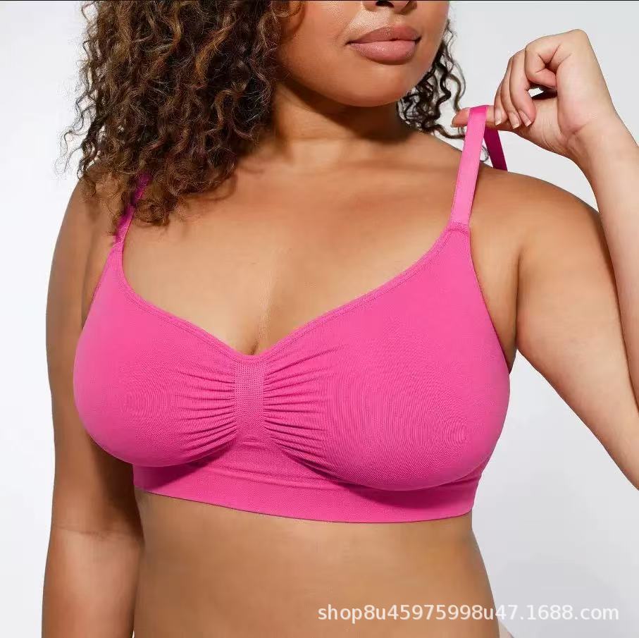 Temu Plus-Size Bra for Large Busts, Minimizing Effect, Women's Wireless Bra with Beautiful Back Design, Summer Thin Style Bra