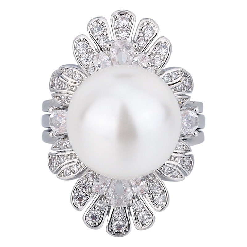 Aobei madre perla incrustaciones dos-en-uno abierto Ajustable anillo 14mm Zhuang Sheng joyas de cobre Chapado en platino con incrustaciones