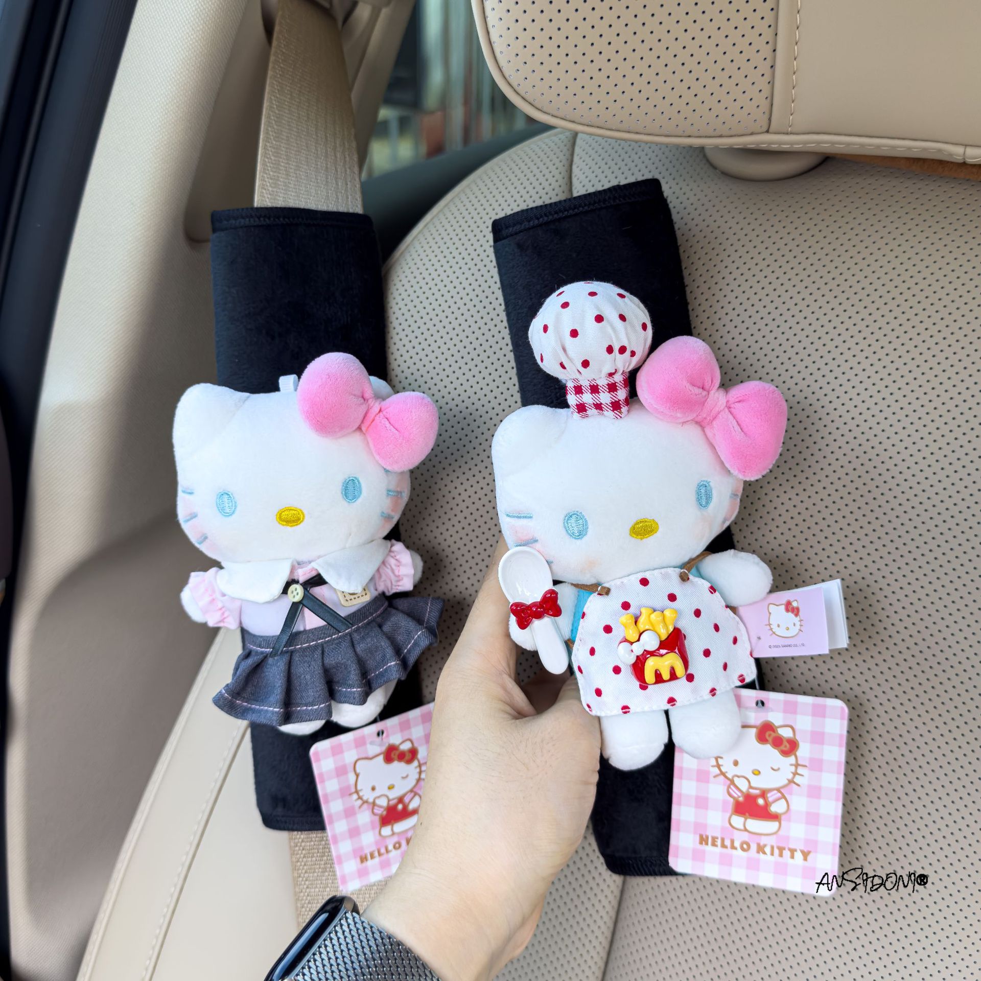 Authentic Hellokitty Car Seat Belt Shoulder Cover Anti-Wear Clothing Protective Cover Creative Decoration Universal for All Seasons