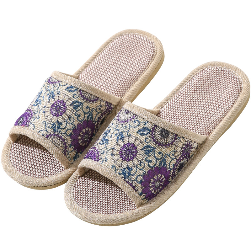 Zapatillas de lino de mujer interior antideslizante primavera y verano abierto para el suelo de casa pareja sandalinas para hombre