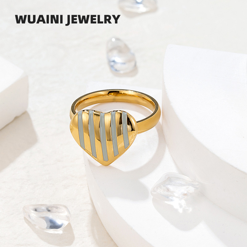 Daily Occasion Wholesale Jewelry Streetwear Color Block Heart Shape Titanium Steel Enamel Rings