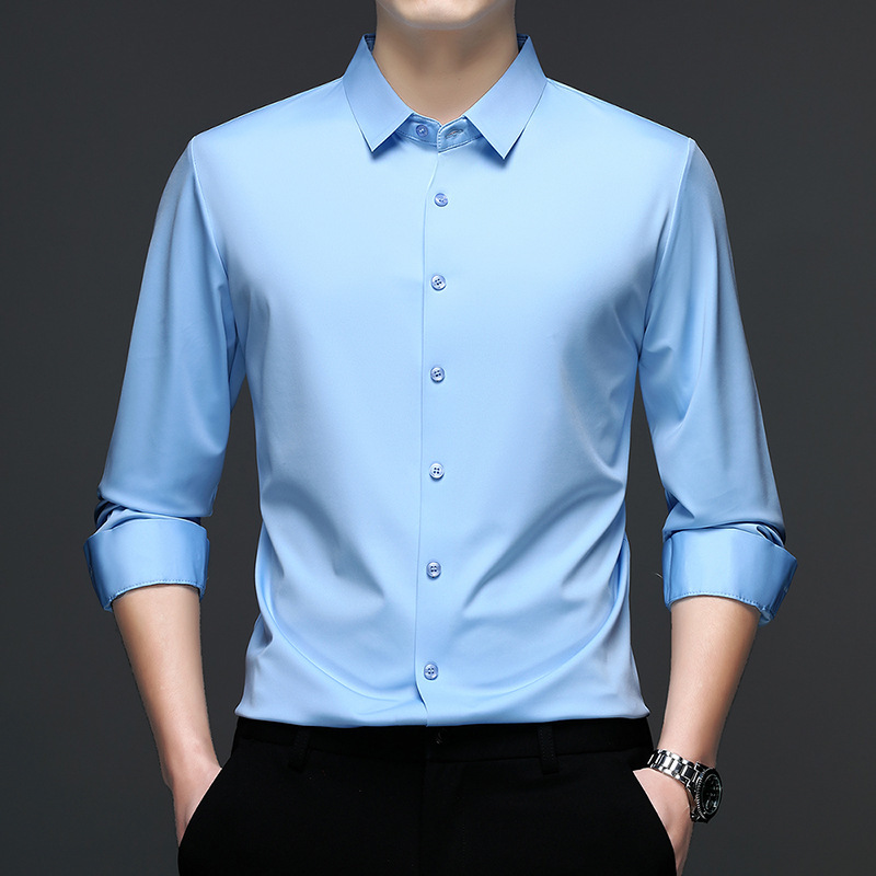 Men's One-sided Full-seamless Shirt Spring New Business Casual Men's Long-sleeved Shirt Solid Color Non-ironing Shirt for Men
