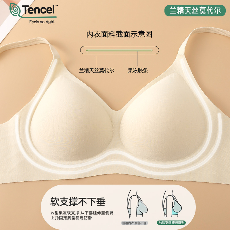 兰精莫代尔无痕文胸小胸聚拢无钢圈内衣女防走光舒适固定杯防下垂|undefined