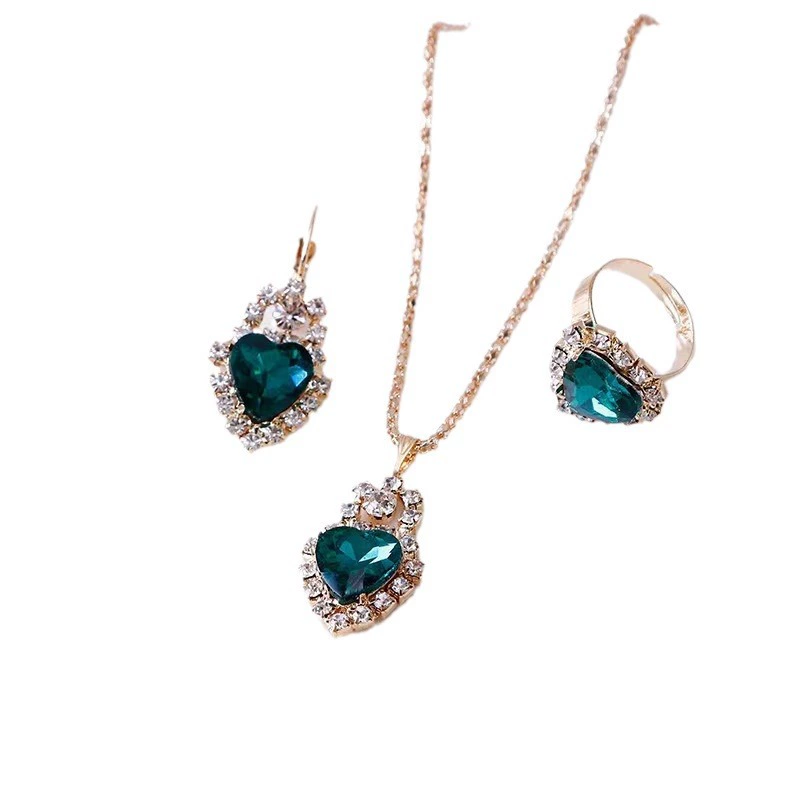 Set drop-shaped, necklace and earrings, ring for bride, accessory, European style, 3 piece set, direct factory sales