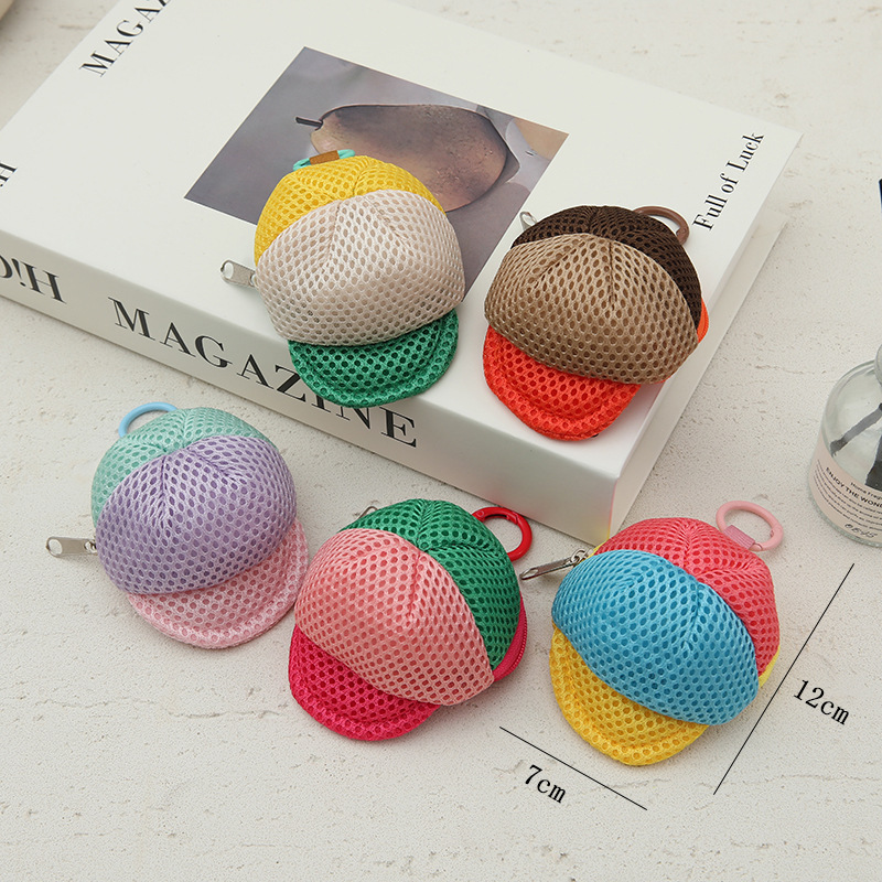 New mini coin purse, dopamine-inspired color-block design, keychain accessory, unique design, small wallet, duckbill hat-shaped bag, trendy