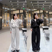 2025秋冬新款小众复古做旧水晶抽绳加绒拉链连帽卫衣休闲情侣套装