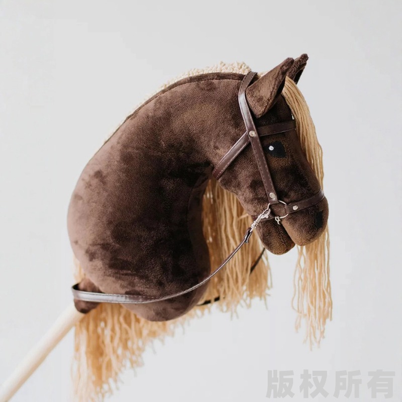 Children's Toy Horse Head Stick Soft Plush Faux Design Leather Bridle Reins Holiday Gift Creative Gift