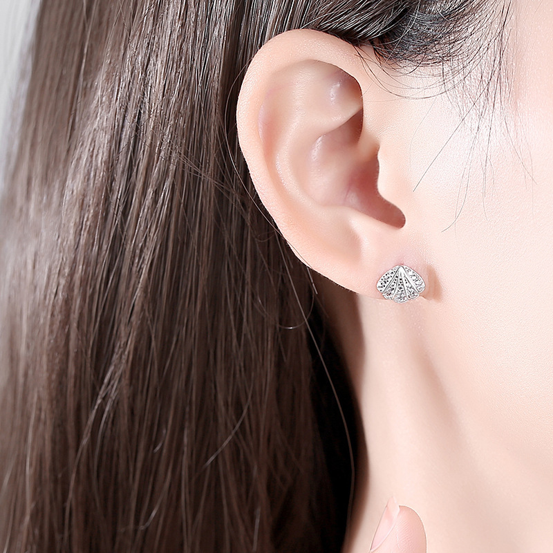 S925 plata esterlina Shell Starfish Stud pendientes para mujeres estilo japonés y coreano diamante completo diseño creativo asimétrico pendientes ins estilo