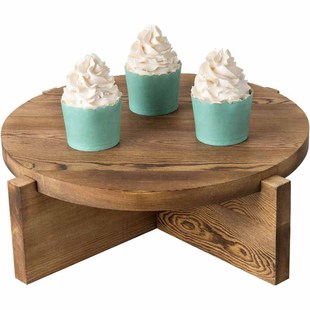 12inch Wooden Cake Stand Round Aged Burnt Color Pine Wood Dessert Stand with Removable Base