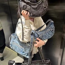 高品质韩国matinkim牛仔托特包李松河同款复古水洗单肩包