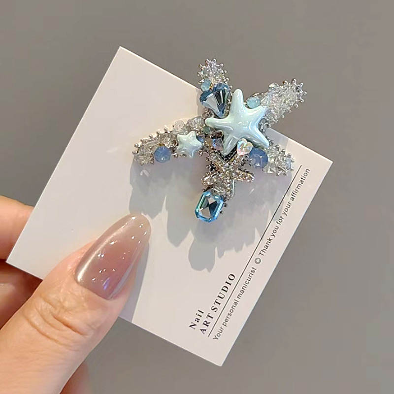 韩系重工蓝色星星侧边夹发卡女新款碎发整理刘海夹鸭嘴夹精致发饰|undefined