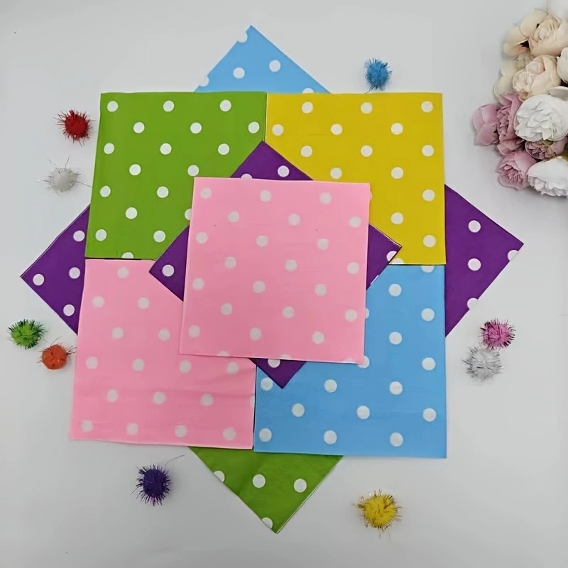 Servilletas de lunares desechables de comercio exterior transfronterizo, suministros para fiestas de cumpleaños, accesorios decorativos, pañuelos cuadrados multicolores