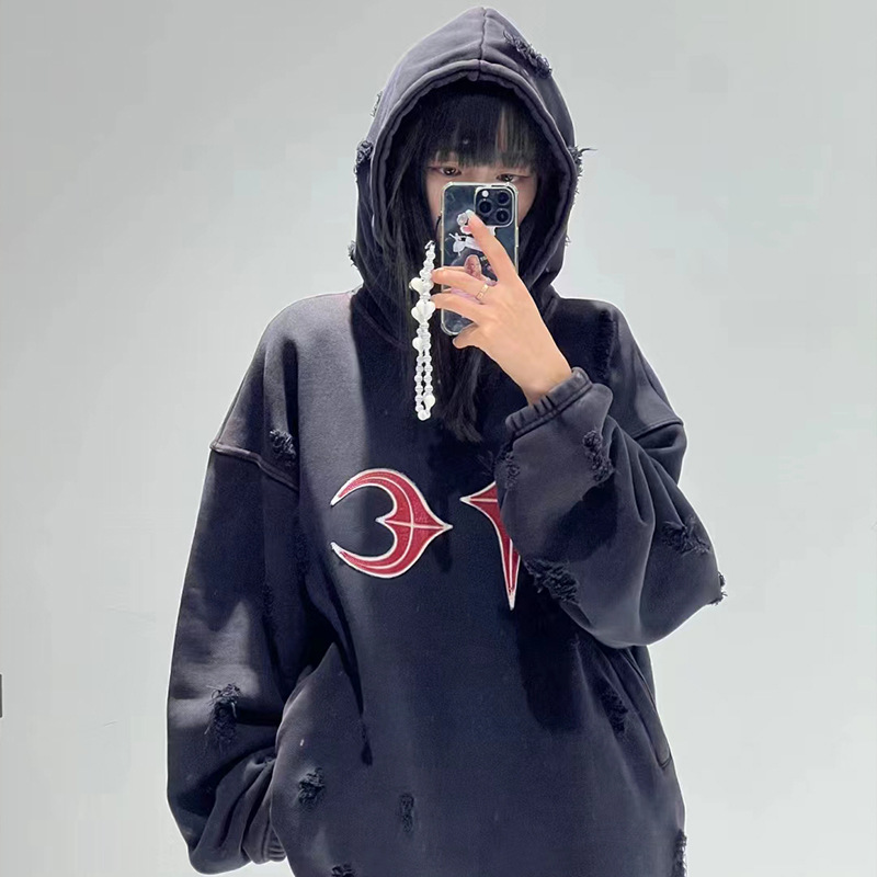 Parque zaifan mismo Thug Club Grac nicho marca de moda americana retro apenado industria pesada destruido suéter con capucha