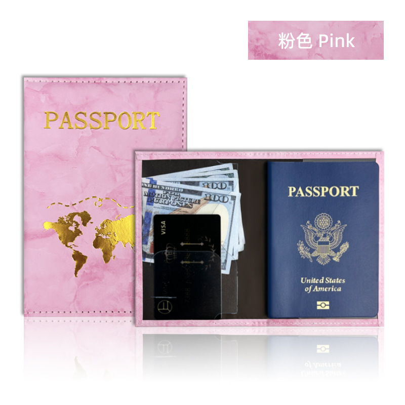 Spot cross-border de mármol de un solo borde estampado en caliente mapa pasaporte clip protección pasaporte multicolor Este conjunto se puede personalizar bolsa de pasaporte