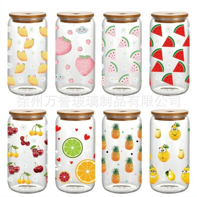 Taza de coke transfronteriza de 16oz Taza Mason Tapa de bambú Taza de lata Tapa de plástico a prueba de moho Tapa de vidrio de paja Resistencia a altas temperaturas
