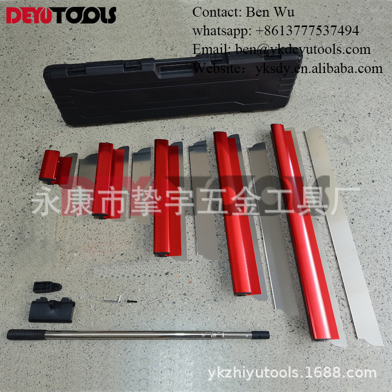 Varilla larga pared masilla mortero de cemento pintura de yeso suavizado lote gris raspador de acero inoxidable caja de plástico traje