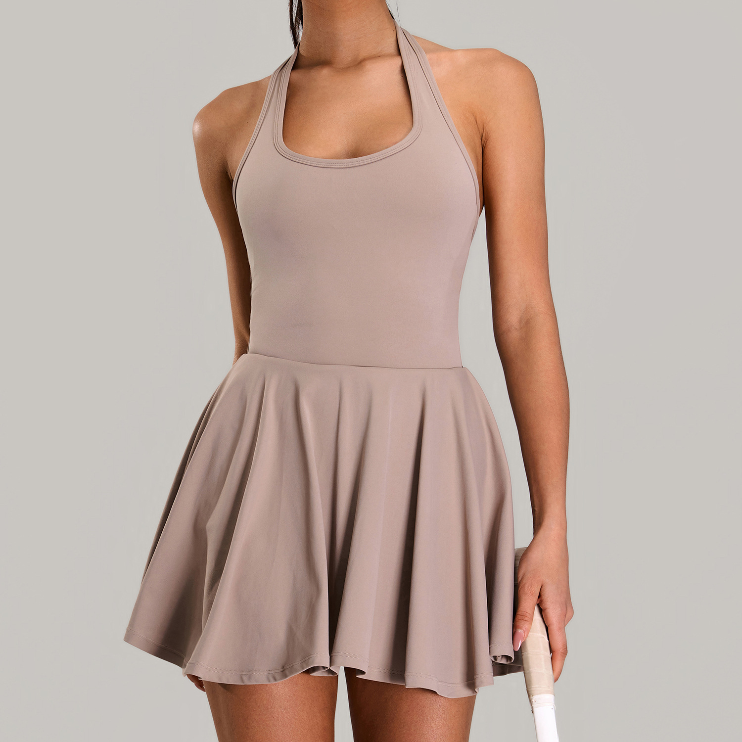 Nuevo desnudo cuello colgante hermosa espalda vestido deportivo de mujer falso dos piezas de prueba de correr al aire libre vestido de tenis de fitness