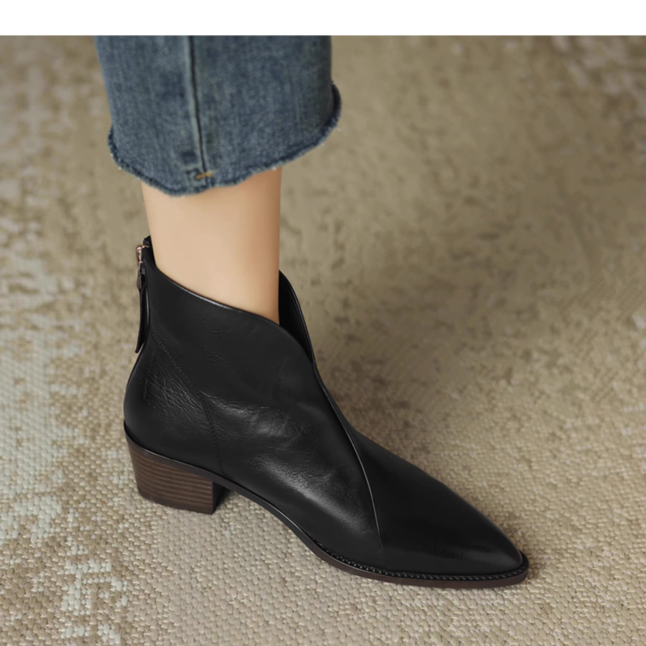 Winter Martin Boots For Women Retro Pointed Toe Mid Heel V Cut Chunky Heel British Style Fashion Boots_vogvips.com