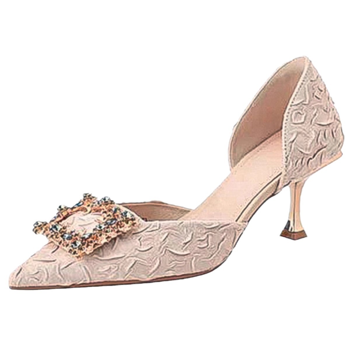 Temperamento francés, tacones altos de todo fósforo, mujeres, primavera y otoño, diamantes de imitación, tacones de aguja puntiagudos, zapatos de dama de honor, zapatos individuales diarios, sandalias Baotou, verano