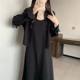 Sling Black Summer 2025 Long Dress Fashion Meat Covering Elegant Women's dress Slimming Solid Color Loose