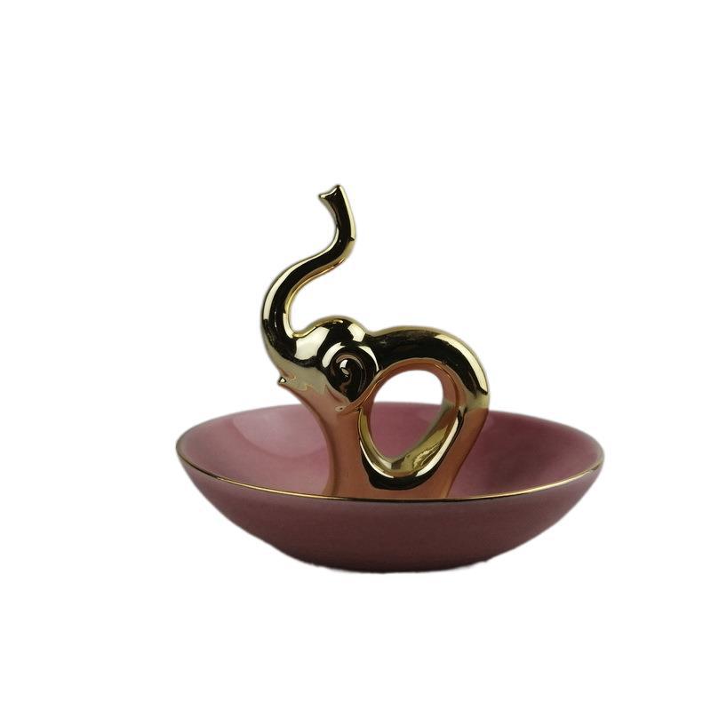 Plato de almacenamiento para el hogar de estilo europeo Plato de almacenamiento de joyas de animales de oro Plato de anillo Plato de joyería de animales chapado en oro de cerámica