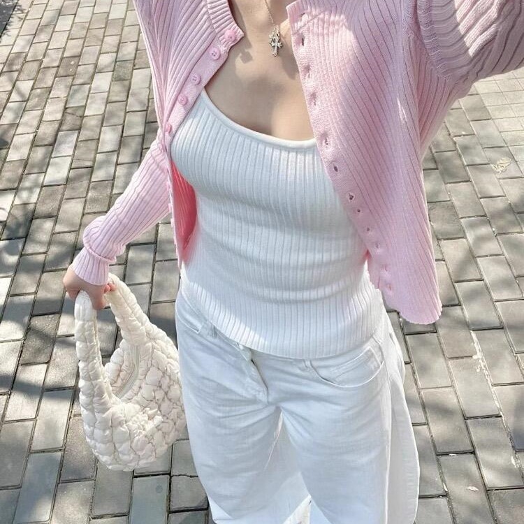 韩系2025早秋季温柔风针织吊带背心开衫两件套装女纯欲甜辣妹修身