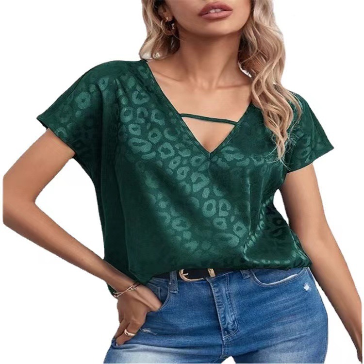 Amazon estilo caliente ropa de mujer satén con cuello en V blusa primavera nuevo estilo satén blusa suelta ropa de mujer europea y americana