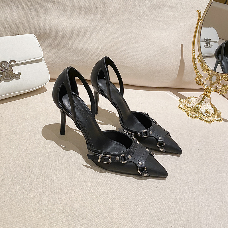 2024 New Pointed High Heels Fashion Shoes Punk Style Versatile Baotou Half Support Sandals Women's_voghion.com