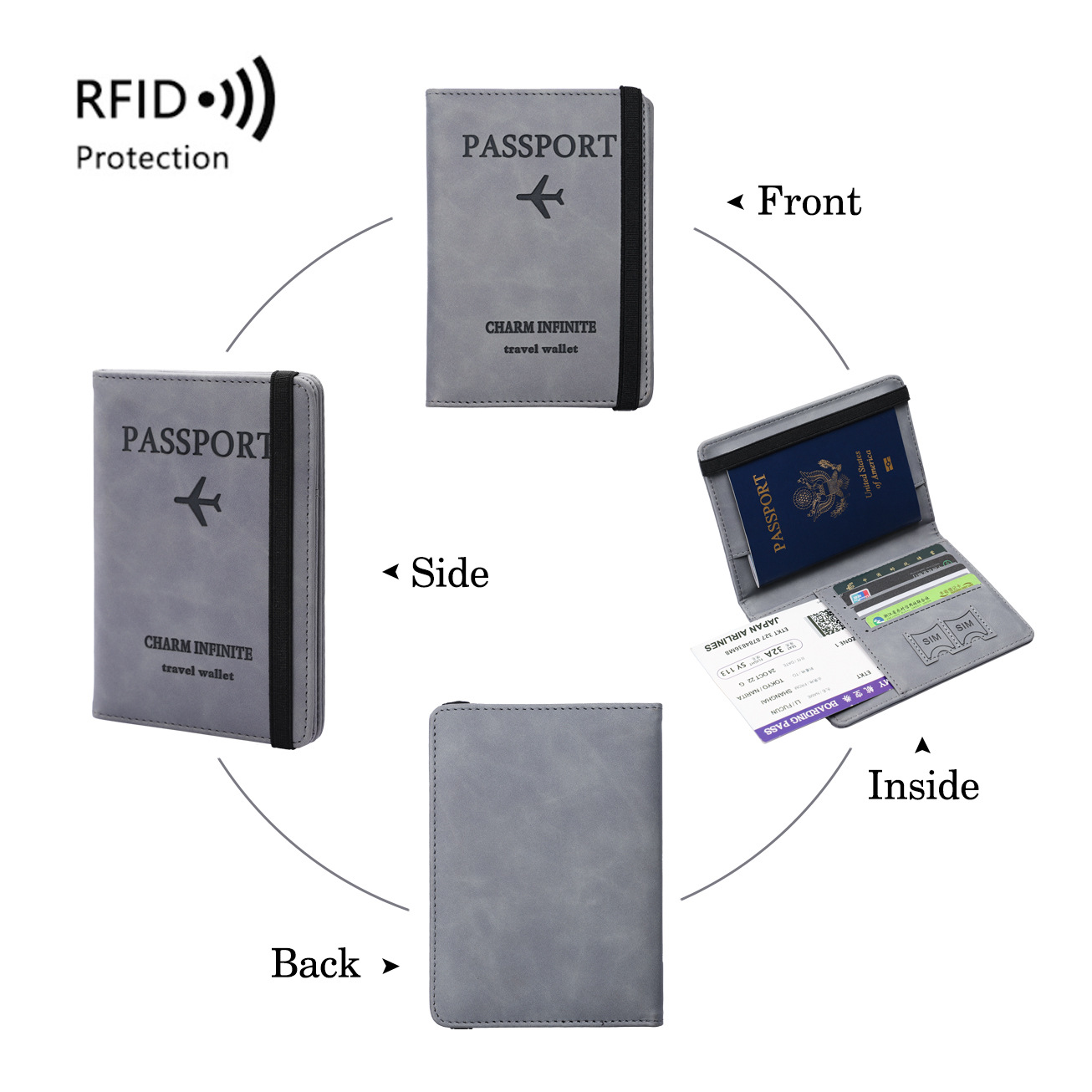 现货跨境RFID防盗刷护照包PU皮套简约时尚多功能证件包旅行护照夹