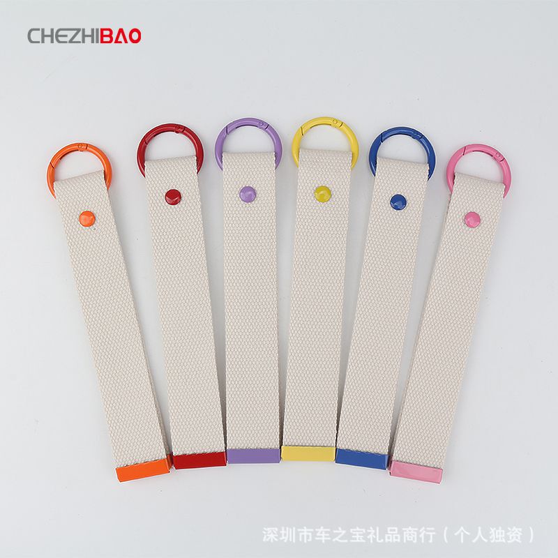 32mm Solid Color Cotton with Keychain Pendant Canvas Key Chain Backpack Pendant Luggage Ribbon Cloth Strip Beige