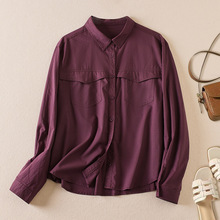 实拍图2025新款文艺休闲小众设计感全棉纯色长袖衬衫秋季衬衣