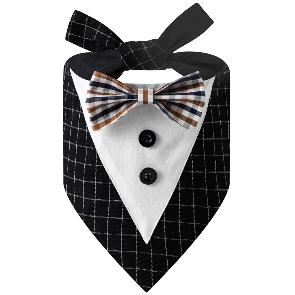 Transfronterizo nuevo traje de mascota a cuadros triángulo toalla guapo mascota saliva toalla mascota boda triángulo toalla perro bufanda