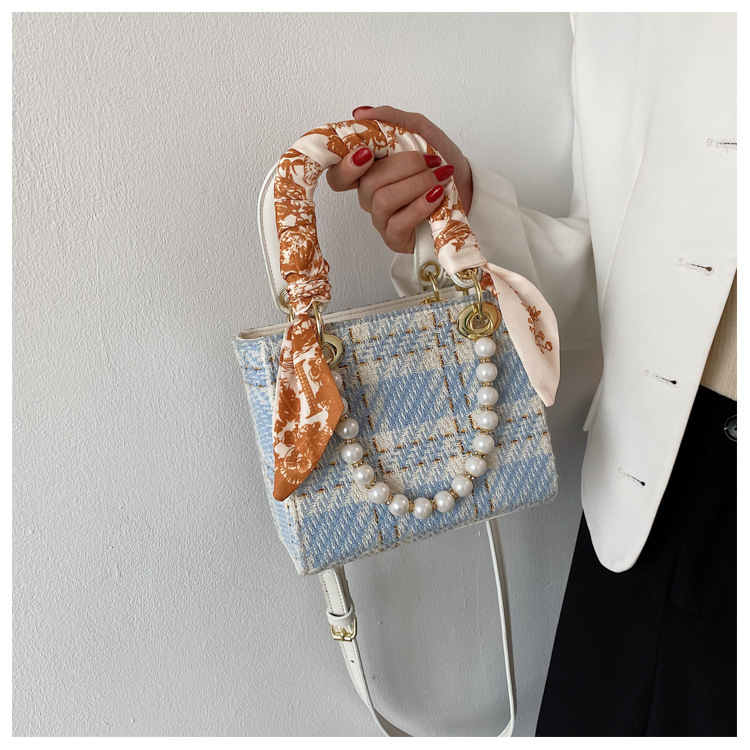 Damen Handtasche Mit Perlenkette, Elegante Umhängetasche_voghion.com
