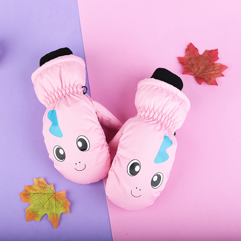 Guantes de nieve infantiles con dedos juntos – De algodón grueso, impermeables, diseño de dibujos animados