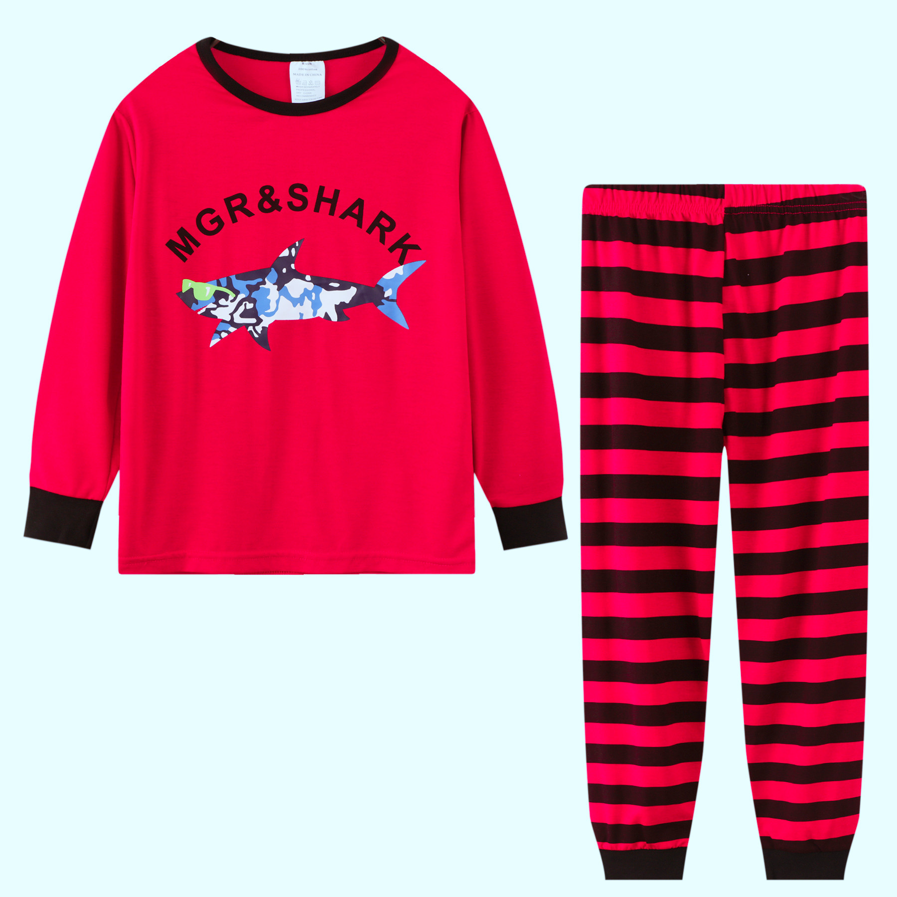 Pijamas para niños de dos piezas de estilo europeo y americano cuello redondo manga larga dibujos animados impreso ropa de aire acondicionado comercio exterior al por mayor ropa para niños grandes