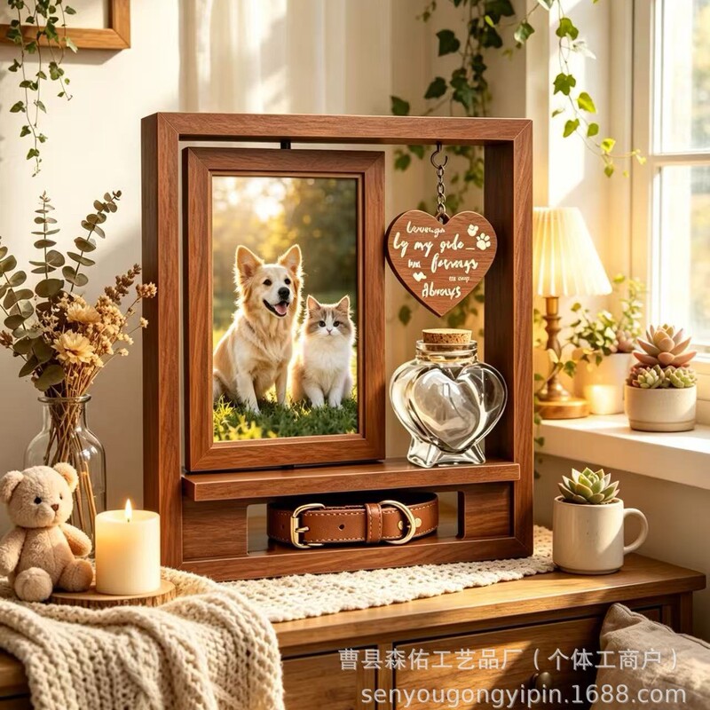 Cross-Border Pet Memorial Photo Frame with Double-Sided Rotation and Hair Storage Bottle, Dog and Cat Memorial Ornament Cross-Border Pet Memorial Photo Frame with Double-Sided Rotation and Hair Storage Bottle, Dog and Cat Memorial Ornament