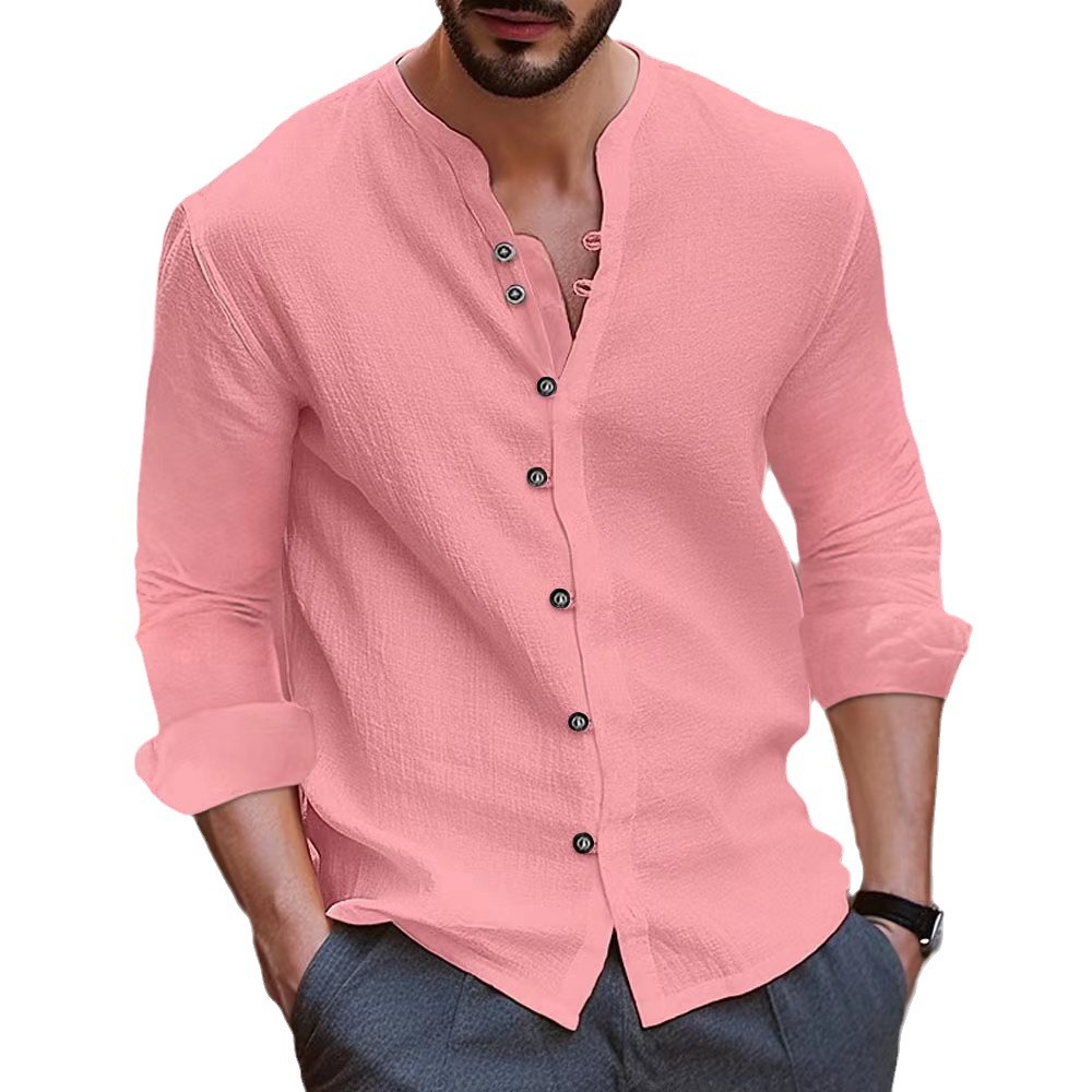 Monochrome Man- Spring Autumn Solid Color Fashion British Long-Sleeve Shirt European And American Men's Casual_voghion.com