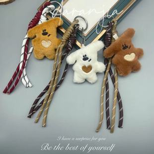 in stock wholesale cute plush bear bag pendant diy exquisite love crooked bear hanging car keychain