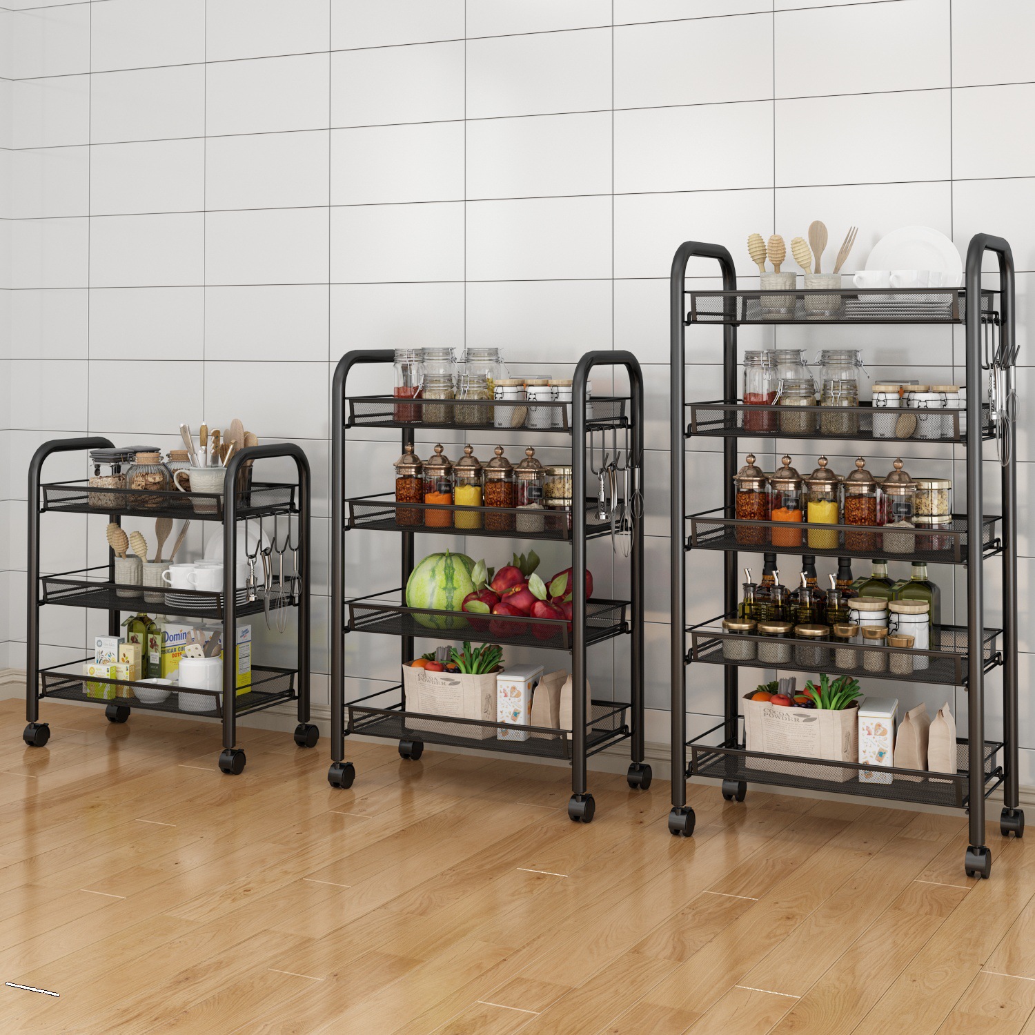 Estante de almacenamiento de cocina sala de estar baño carro móvil multicapa cesta de verduras