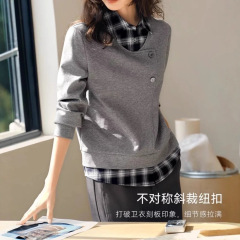 宝藏卫衣2025秋新款软糯撞色拼接格纹假两件空气层卫衣