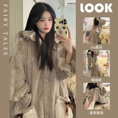 珊瑚绒睡衣睡袍女冬季日系网红加厚保暖云朵口袋睡裙法兰绒家居服