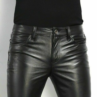 2025 New Men's Spring and Autumn Leather Pants Aliexpress Wish Foreign Trade Leather Pants Men's Tight-Fitting Men's Leather Pants Men's Long Style