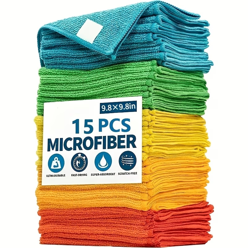 Cross-Border Temu Multifunctional Kitchen Cleaning Cloth, Solid Color Microfiber Scouring Pad, Strong Water Absorption Kitchen Towel