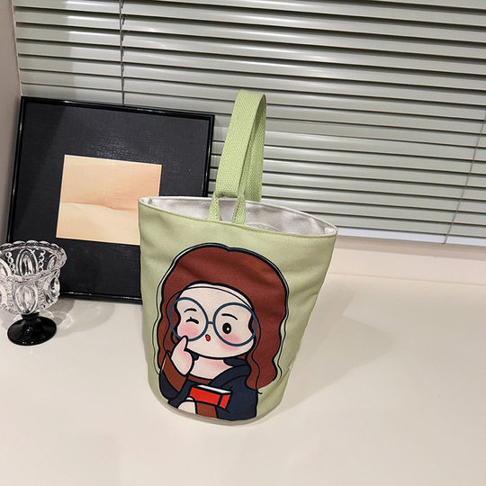 Korean Style 2025 Spring New Bucket Bag Handbag Student Commuter Canvas Bag Korean Style Cute Cloth Bag