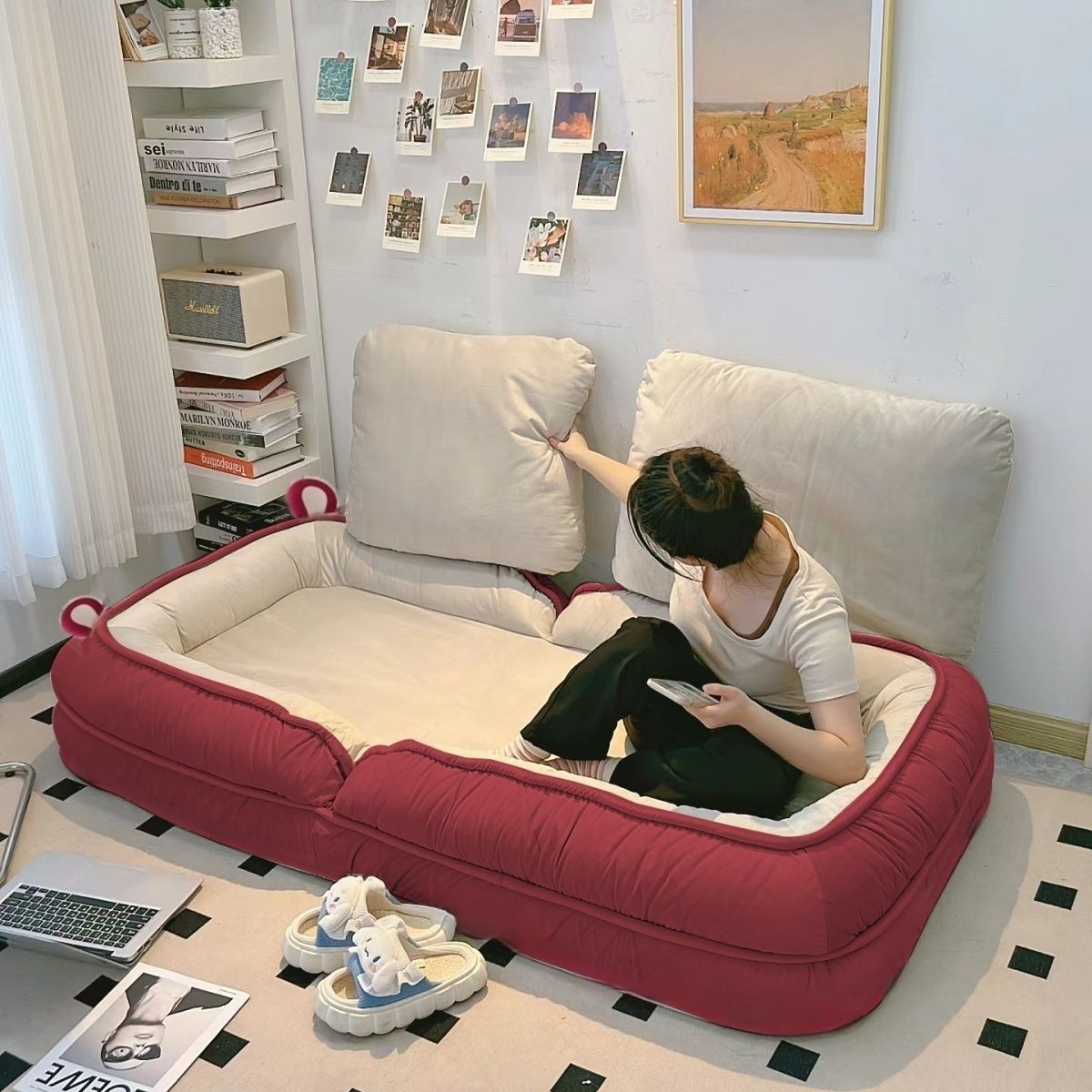 Cama de sofá rojo adorable perro plegable sofá cama perezoso dormitorio doble gran balcón cama tatami