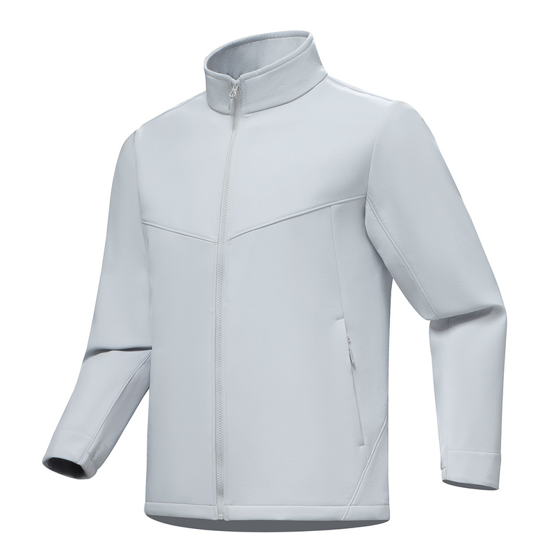 Outdoor sports windproof softshell jacket with stand-up collar, unisex, fleece-lined for warmth, suitable for casual wear, hiking, and mountaineering, customizable Outdoor sports windproof softshell jacket with stand-up collar, unisex, fleece-lined for warmth, suitable for casual wear, hiking, and mountaineering, customizable